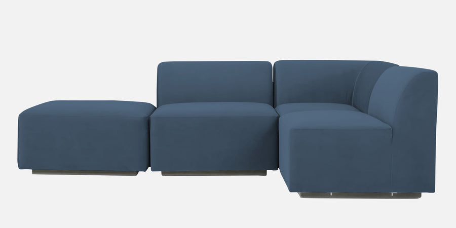 Bufa Velvet Lhs Sectional Sofa In Oxford Blue Colour With Ottoman - Febonic Living