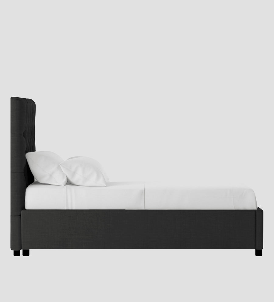 Isko Fabric Upholstered Single Size Bed In Charcoal Grey Colour With Box Storage - Febonic Living