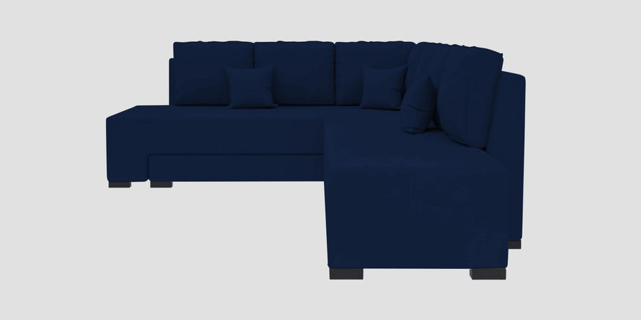 Corby Velvet Lhs 6 Seater Convertible Sofa Cum Bed In Imperial Blue Colour - Febonic Living