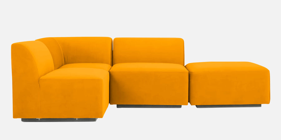 Bufa Velvet Rhs Sectional Sofa In Saffron Yellow Colour With Ottoman - Febonic Living