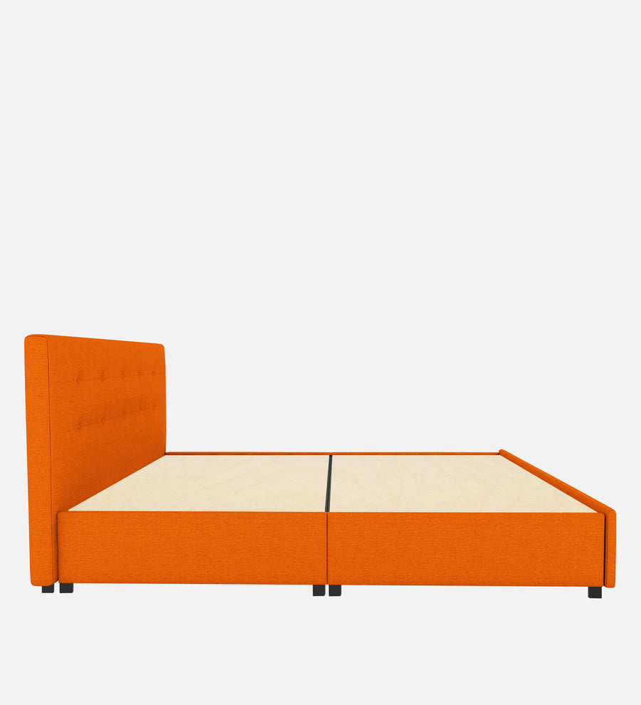 Lido Fabric Upholstered Queen Size Bed In Vivid Orange Colour With Drawer Storage - Febonic Living