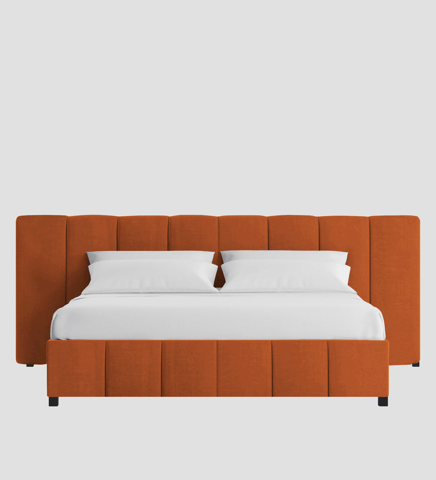 Nora Fabric Upholstered King Size Bed In Vivid Orange Colour With Box Storage - Febonic Living