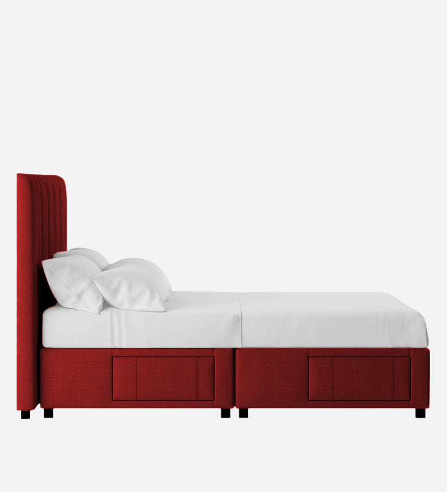 Nivi Fabric Upholstered King Size Bed In Blood Maroon Colour With Drawer Storage - Febonic Living