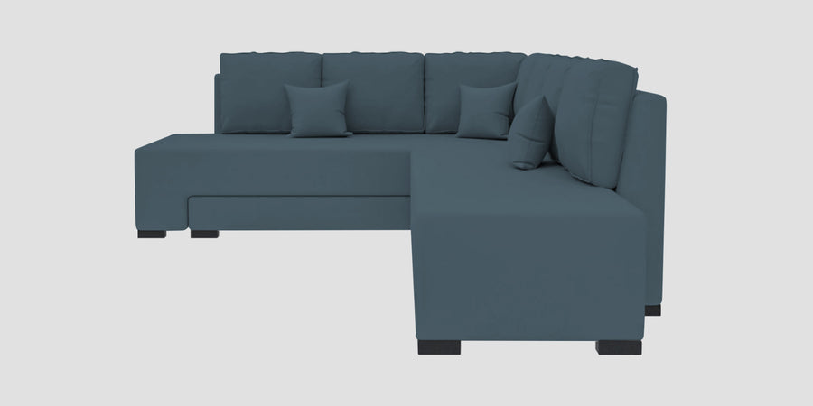 Corby Velvet Lhs 6 Seater Convertible Sofa Cum Bed In Oxford Blue Colour - Febonic Living