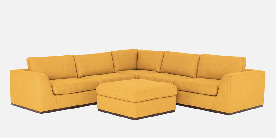 Freedom Velvet 6 Seater Lhs Corner Sofa In Turmeric Yellow Colour With Ottoman - Febonic Living