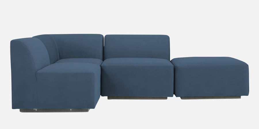 Bufa Velvet Rhs Sectional Sofa In Oxford Blue Colour With Ottoman - Febonic Living