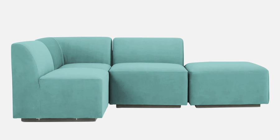 Bufa Velvet Rhs Sectional Sofa In Aqua Blue Colour With Ottoman - Febonic Living