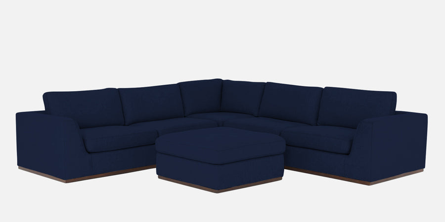 Freedom Velvet 6 Seater Lhs Corner Sofa In Indigo Blue Colour With Ottoman - Febonic Living