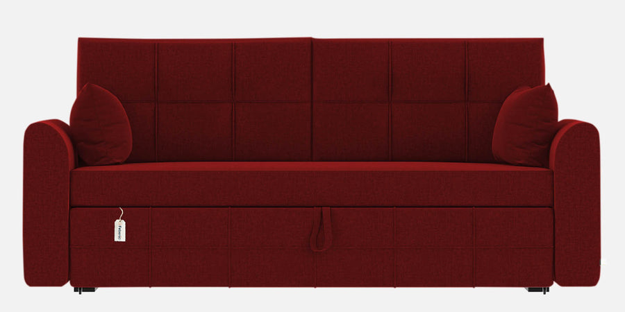 Ines Fabric 3 Seater Pull Out Sofa Cum Bed In Blood Maroon Colour With Storage - Febonic Living