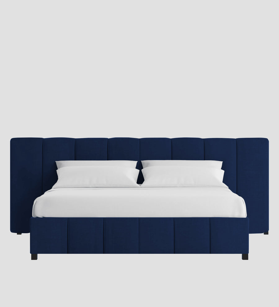Nora Fabric Upholstered King Size Bed In Royal Blue Colour With Box Storage - Febonic Living