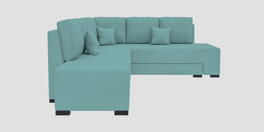 Corby Velvet Rhs 6 Seater Convertible Sofa Cum Bed In Barmunda Aqua Colour - Febonic Living