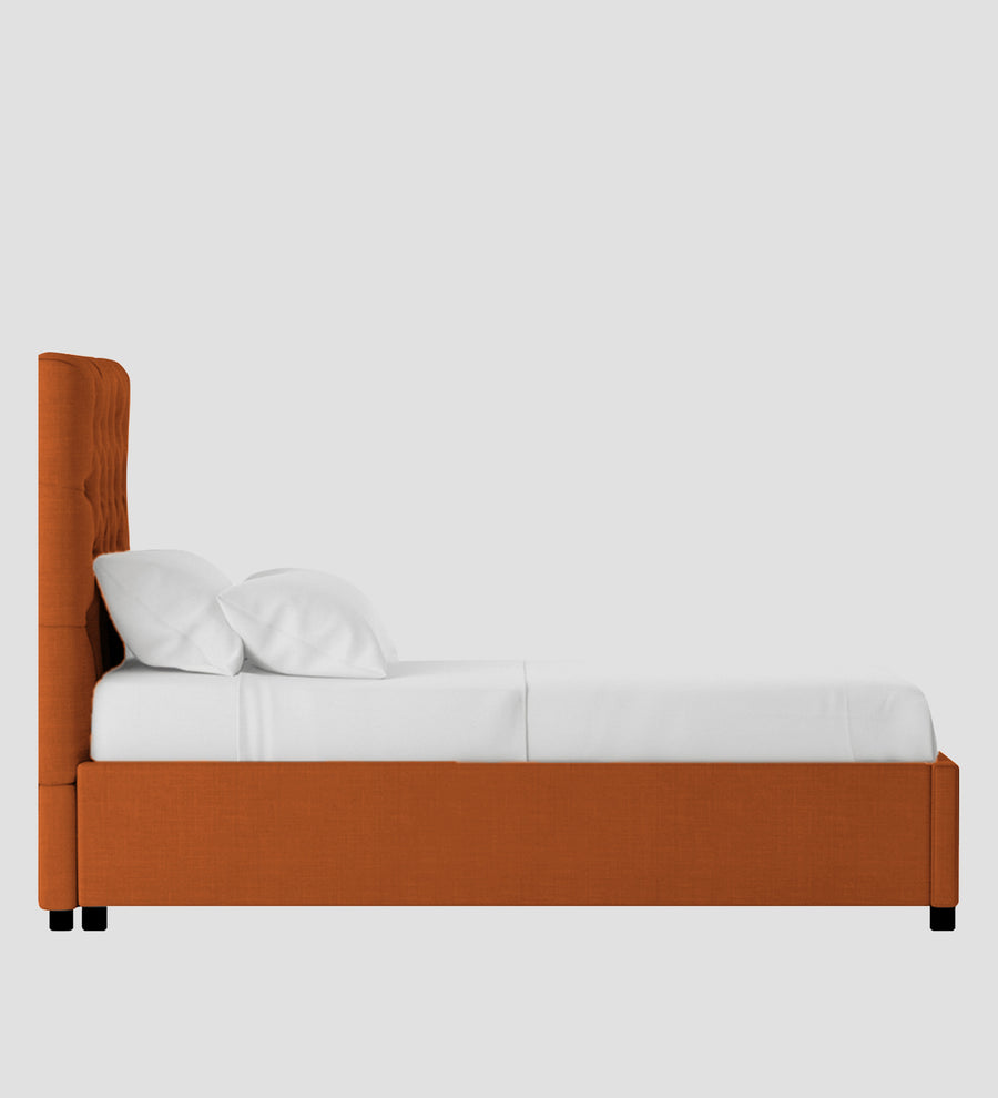 Isko Fabric Upholstered Single Size Bed In Vivid Orange Colour With Box Storage - Febonic Living