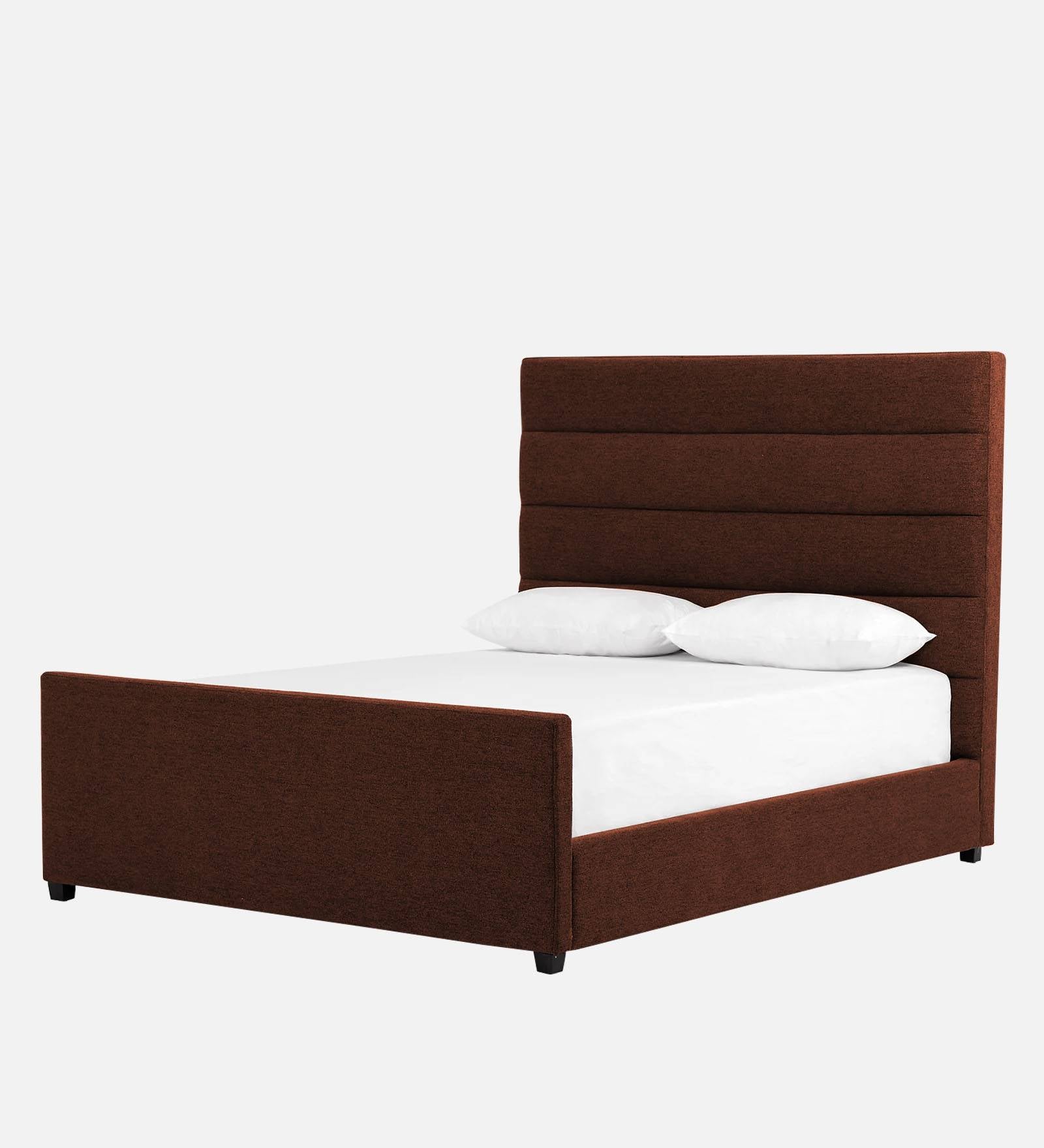 Pollen Fabric Queen Size Bed In Coffee Brown Colour