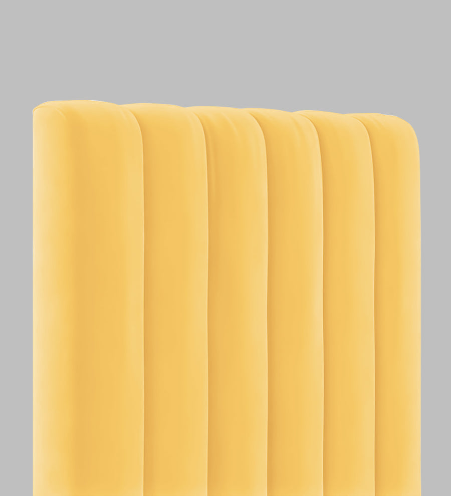 Lara Velvet Upholstered Single Size Bed In Turmeric Yellow Colour - Febonic Living