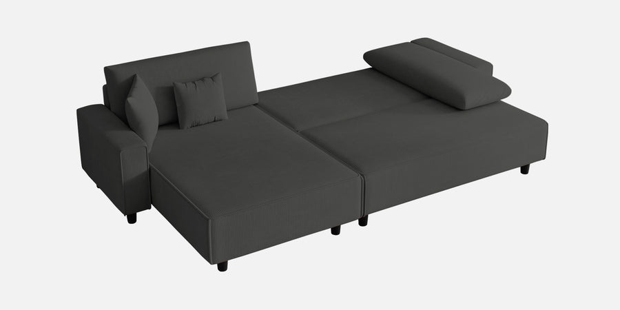 Peach Fabric Rhs 6 Seater Sofa Cum Bed With Storage In Charcoal Grey Colour - Febonic Living