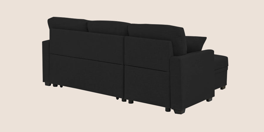Jody Fabric 3 Seater Pull Out Sofa Cum Bed In Zed Black Colour With Storage - Febonic Living