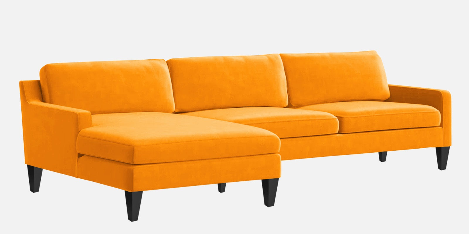 Jones Velvet RHS Sectional Sofa (3+Lounger) In Saffron yellow Colour