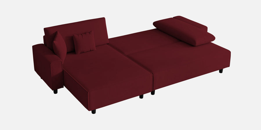 Peach Fabric Rhs 6 Seater Sofa Cum Bed With Storage In Blood Maroon Colour - Febonic Living