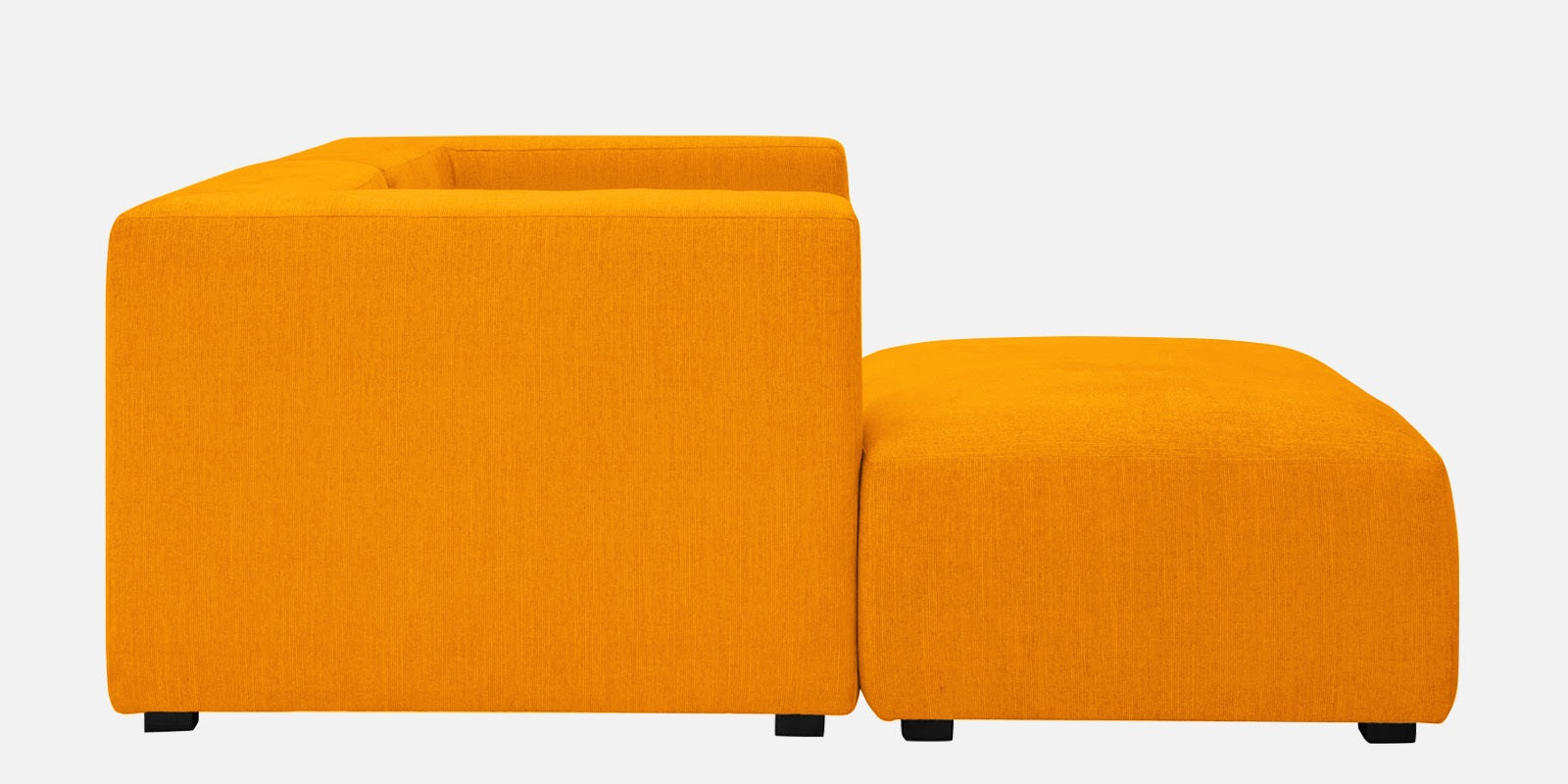 Dora Velvet RHS Sectional Sofa (2+Ottoman) In Saffron Yellow Colour