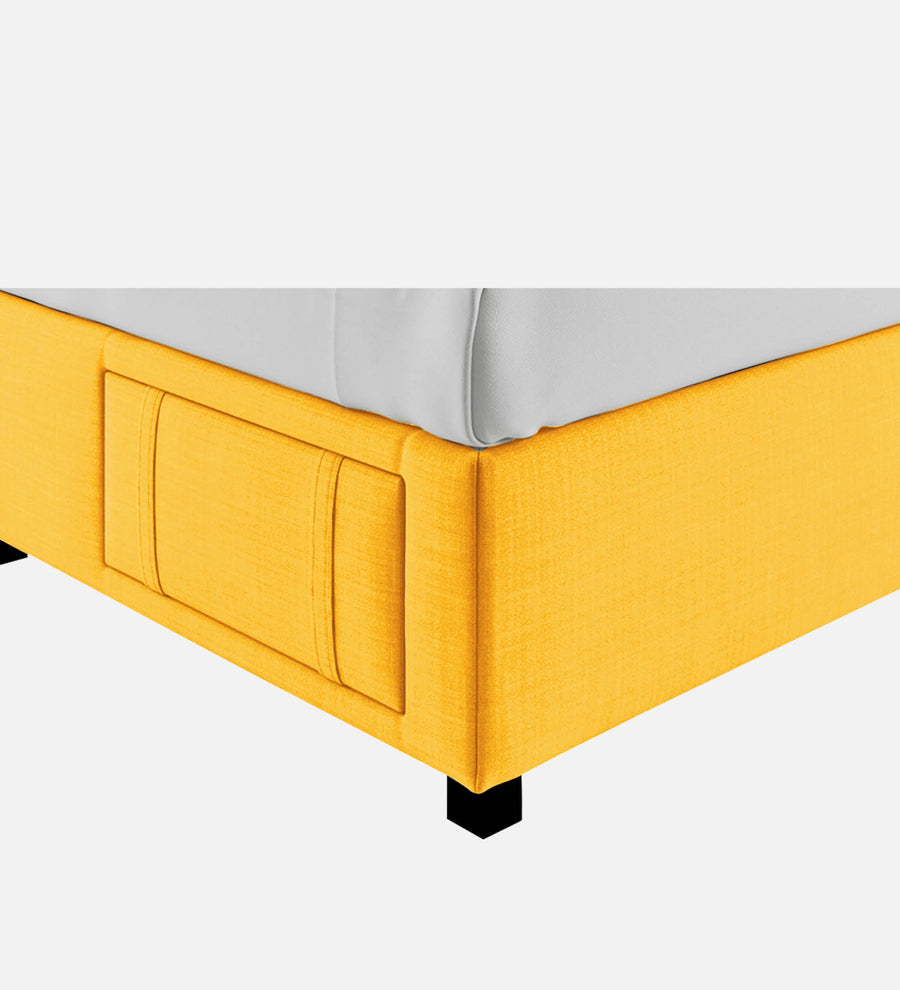 Nivi Fabric Upholstered Queen Size Bed In Bold Yellow Colour With Drawer Storage - Febonic Living