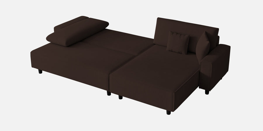 Peach Fabric Lhs 6 Seater Sofa Cum Bed With Storage In Coffee Brown Colour - Febonic Living