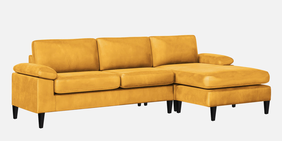 Vegas Velvet Lhs Sectional Sofa 3 Lounger In Turmeric Yellow Colour - Febonic Living