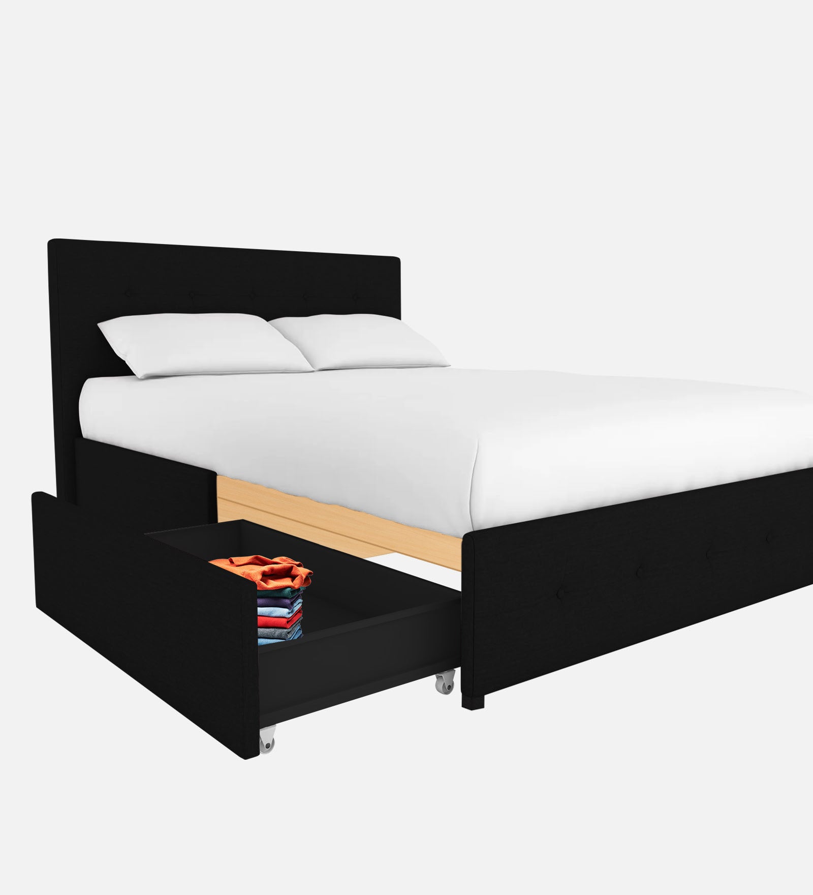 Lido Fabric Queen Size Bed In Zed Black Colour With Storage