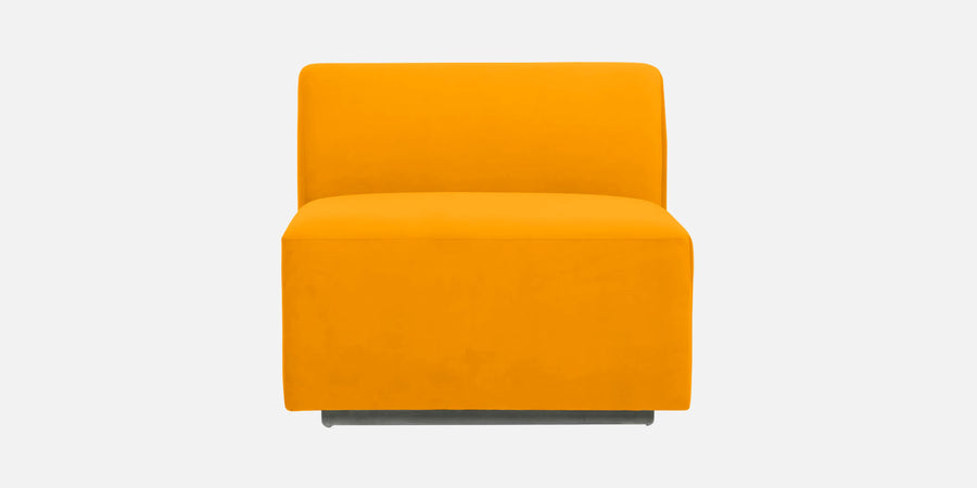 Bufa Velvet Rhs Sectional Sofa In Saffron Yellow Colour With Ottoman - Febonic Living