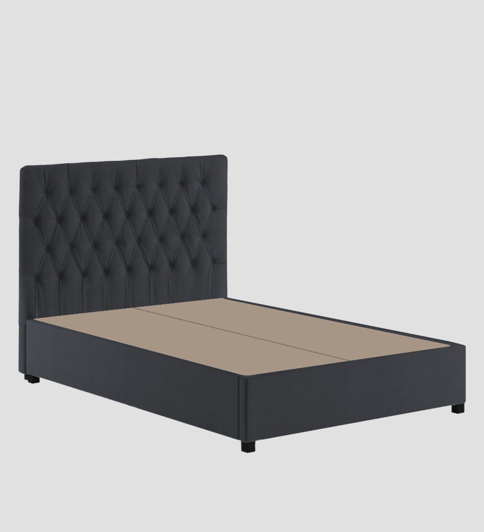 Isko Fabric King Size Bed In Charcoal Grey Colour With Storage Box - Febonic Living