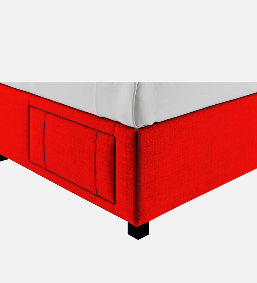 Nivi Fabric Upholstered Queen Size Bed In Ruby Red Colour With Drawer Storage - Febonic Living