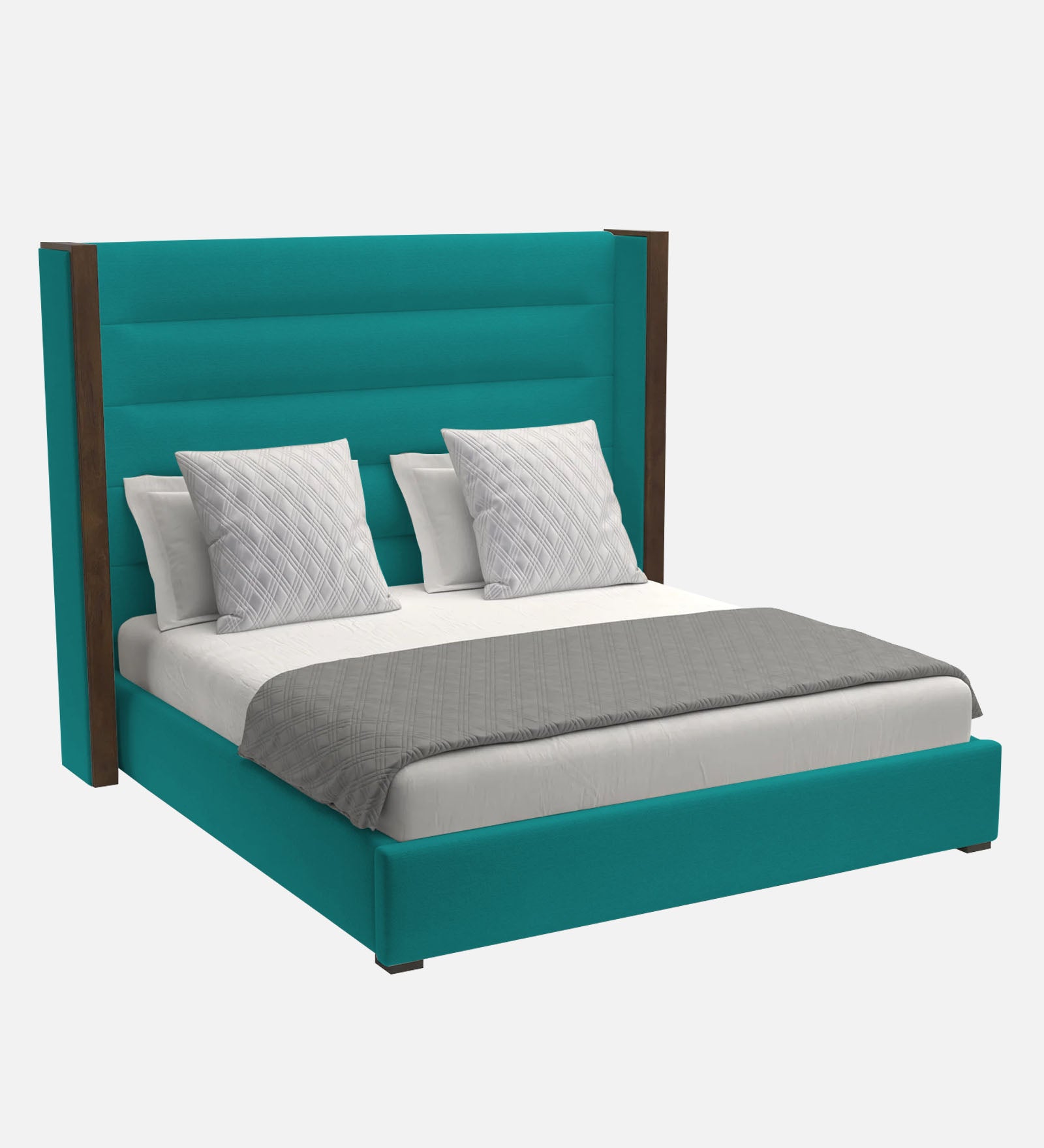 Sunny Fabric Queen Size Bed In Sea Green Colour