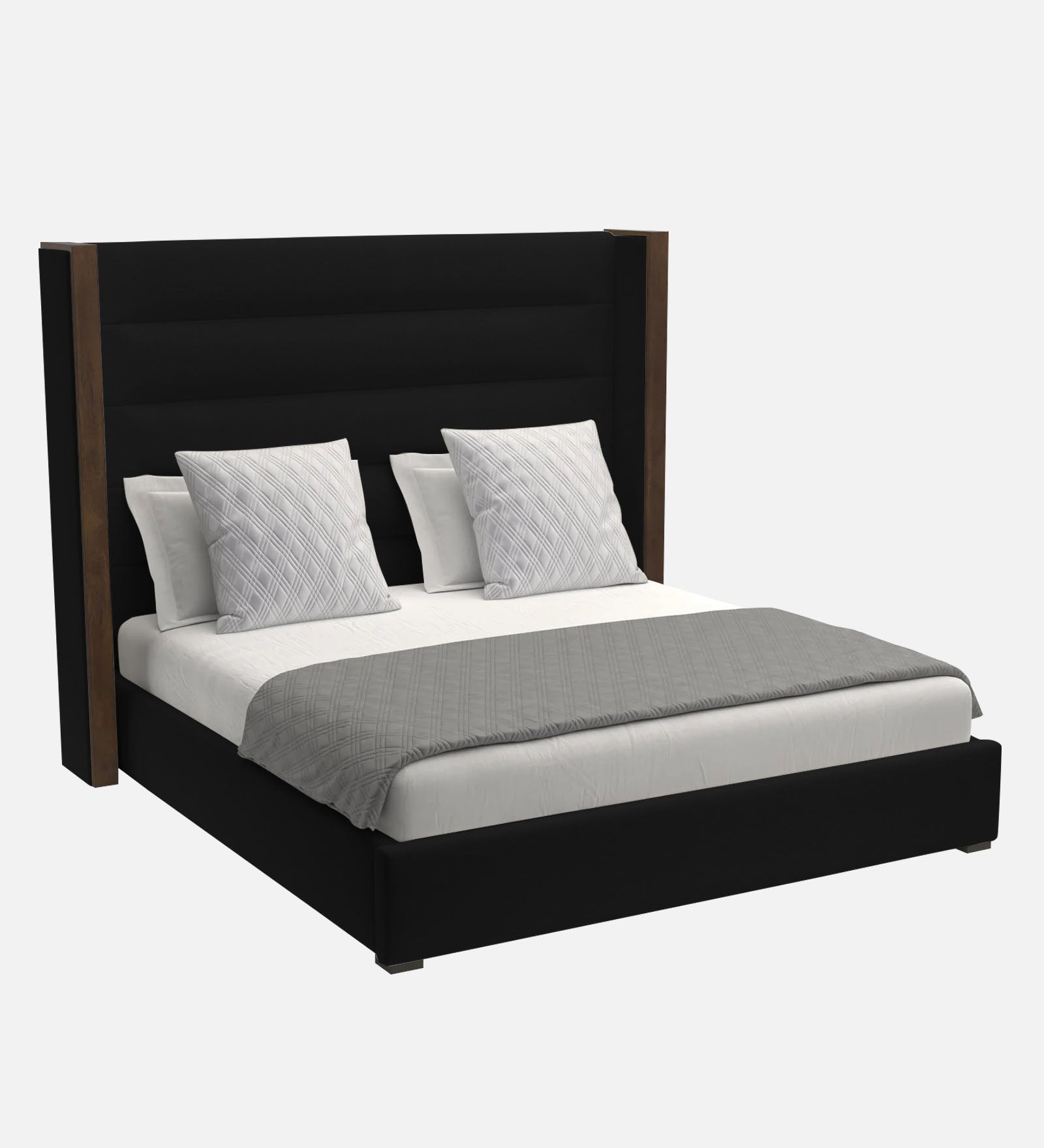 Sunny Fabric Queen Size Bed In Zed Black Colour