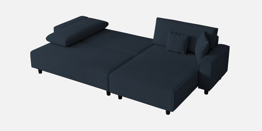 Peach Fabric Lhs 6 Seater Sofa Cum Bed With Storage In Denim Blue Colour - Febonic Living