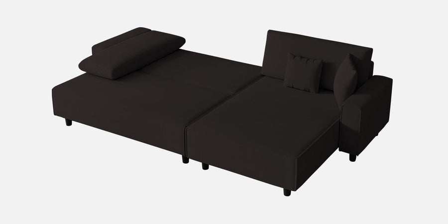 Peach Fabric Lhs 6 Seater Sofa Cum Bed With Storage In Cara Brown Colour - Febonic Living