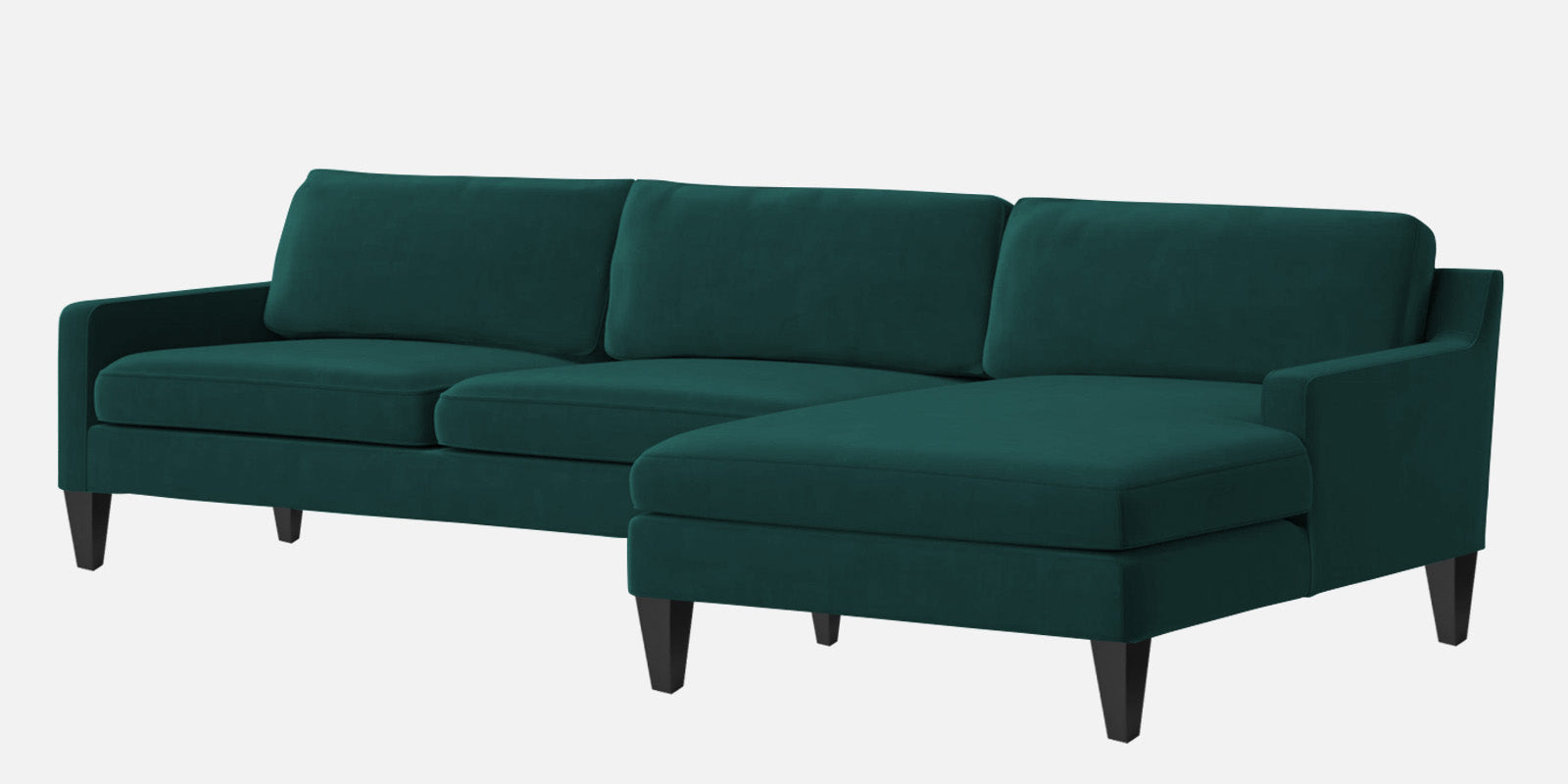 Jones Velvet LHS Sectional Sofa (3+Lounger) In Pine Green Colour