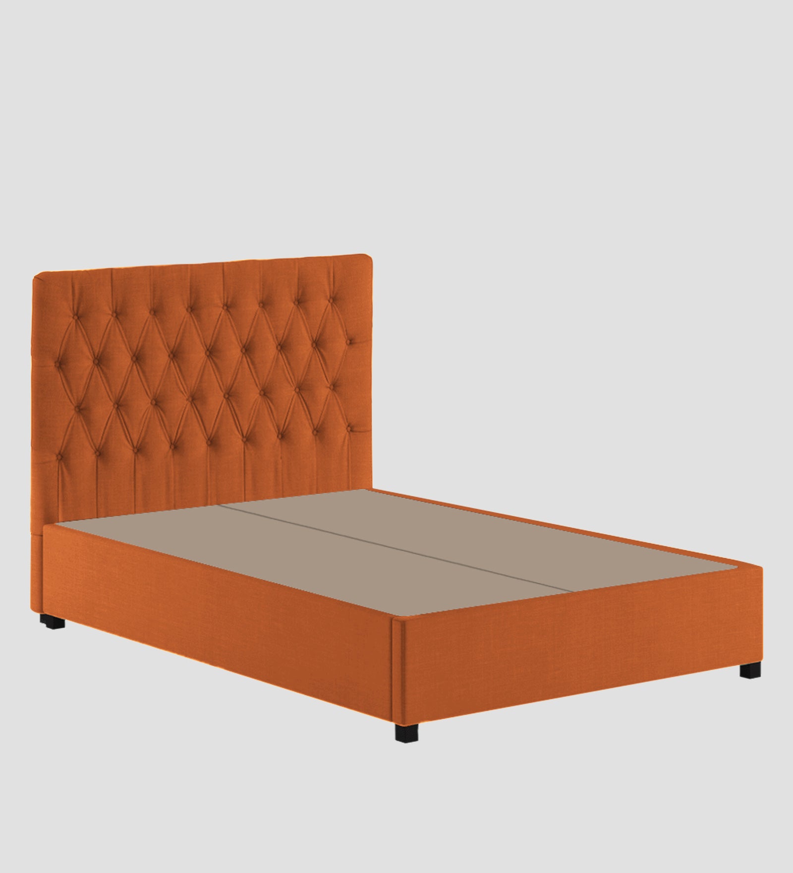 Isko Fabric King Size Bed In Vivid Orange Colour With Storage Box - Febonic Living