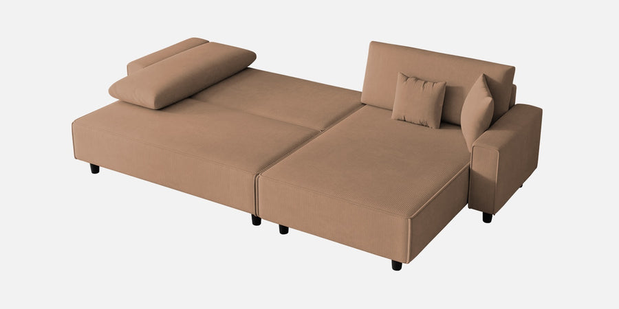 Peach Fabric Lhs 6 Seater Sofa Cum Bed With Storage In Cosmic Beige Colour - Febonic Living