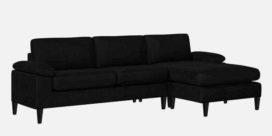 Vegas Velvet Lhs Sectional Sofa 3 Lounger In Adam Black Colour - Febonic Living