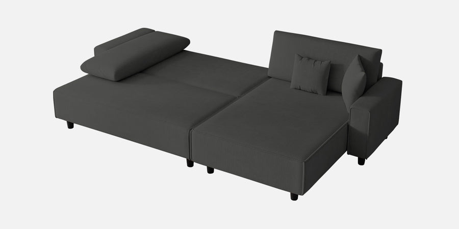 Peach Fabric Lhs 6 Seater Sofa Cum Bed With Storage In Charcoal Grey Colour - Febonic Living
