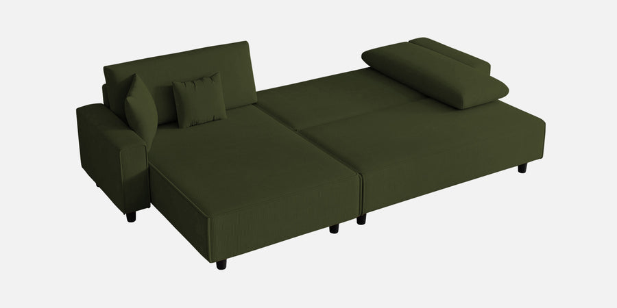 Peach Fabric Rhs 6 Seater Sofa Cum Bed With Storage In Olive Green Colour - Febonic Living