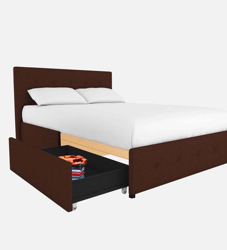 Lido Fabric Upholstered Queen Size Bed In Coffee Brown Colour With Drawer Storage - Febonic Living