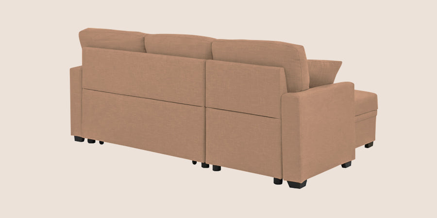 Jody Fabric 3 Seater Pull Out Sofa Cum Bed In Cosmic Beige Colour With Storage - Febonic Living