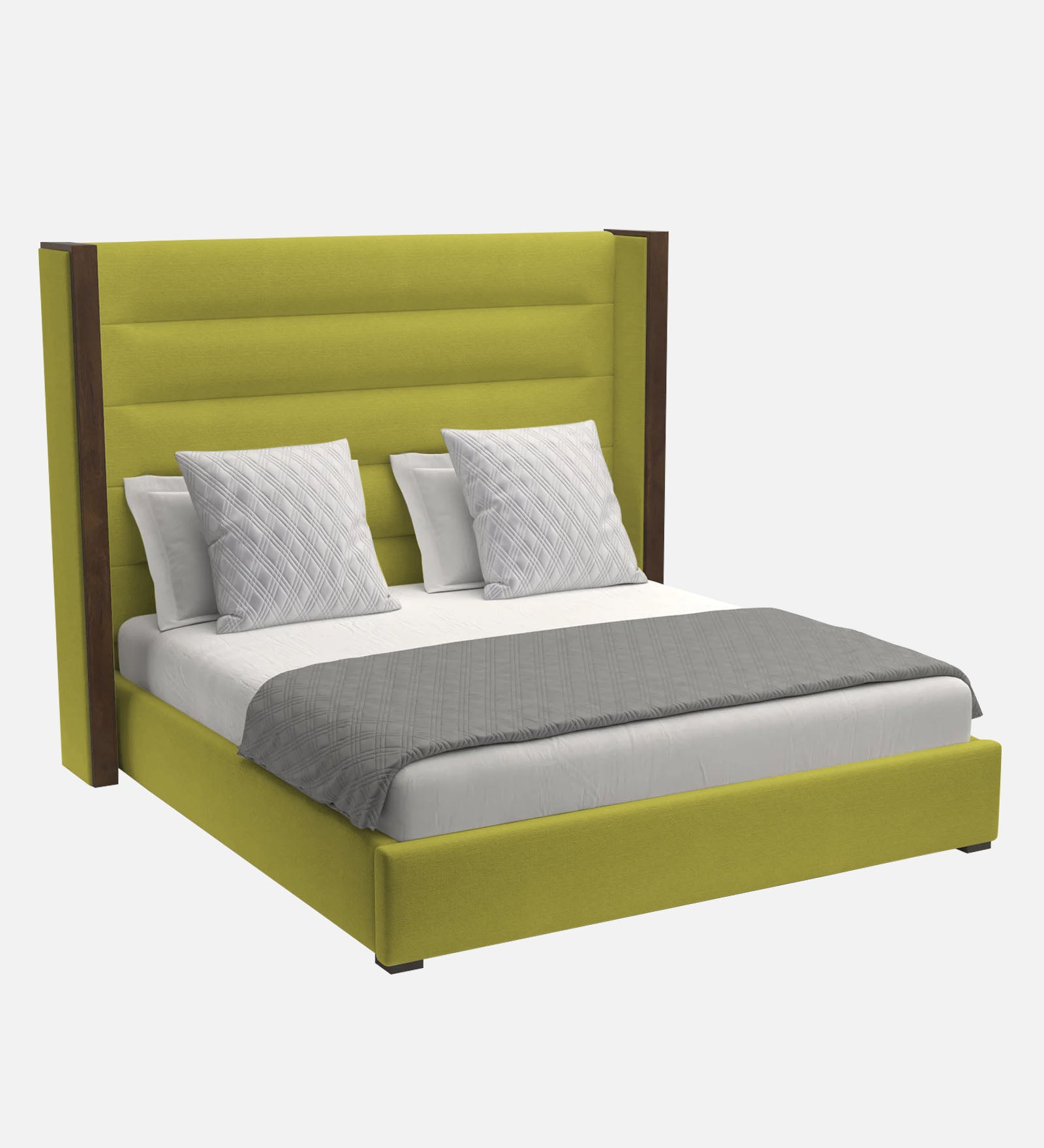 Sunny Fabric Queen Size Bed In Parrot Green Colour