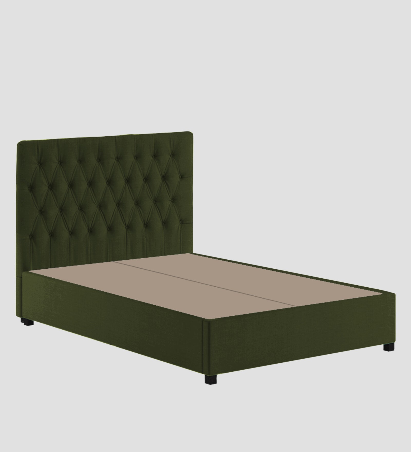Isko Fabric King Size Bed In Olive Green Colour With Storage Box - Febonic Living