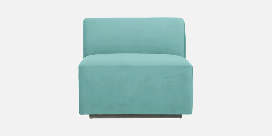 Bufa Velvet Rhs Sectional Sofa In Aqua Blue Colour With Ottoman - Febonic Living