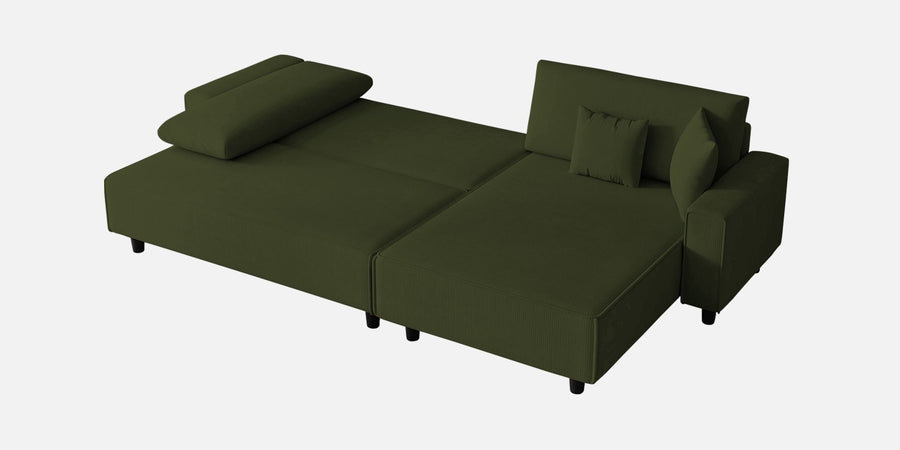 Peach Fabric Lhs 6 Seater Sofa Cum Bed With Storage In Olive Green Colour - Febonic Living