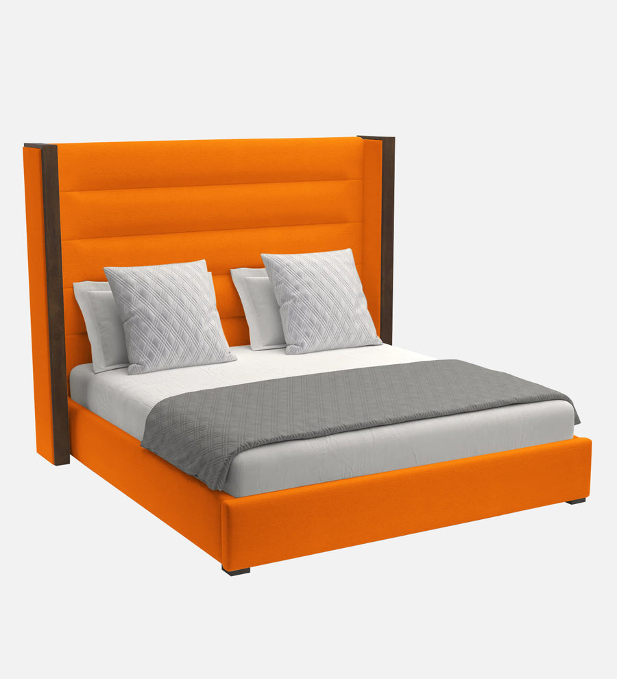 Sunny Fabric Upholstered Queen Size Bed In Vivid Orange Colour - Febonic Living