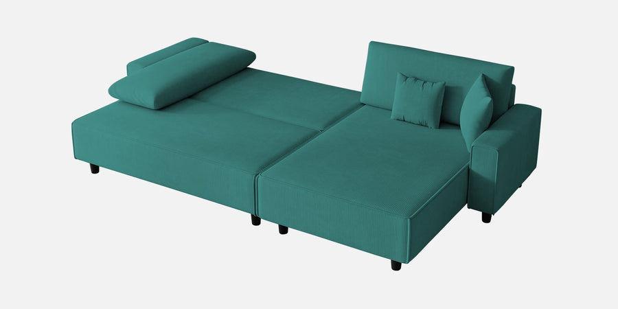 Peach Fabric Lhs 6 Seater Sofa Cum Bed With Storage In Sea Green Colour - Febonic Living