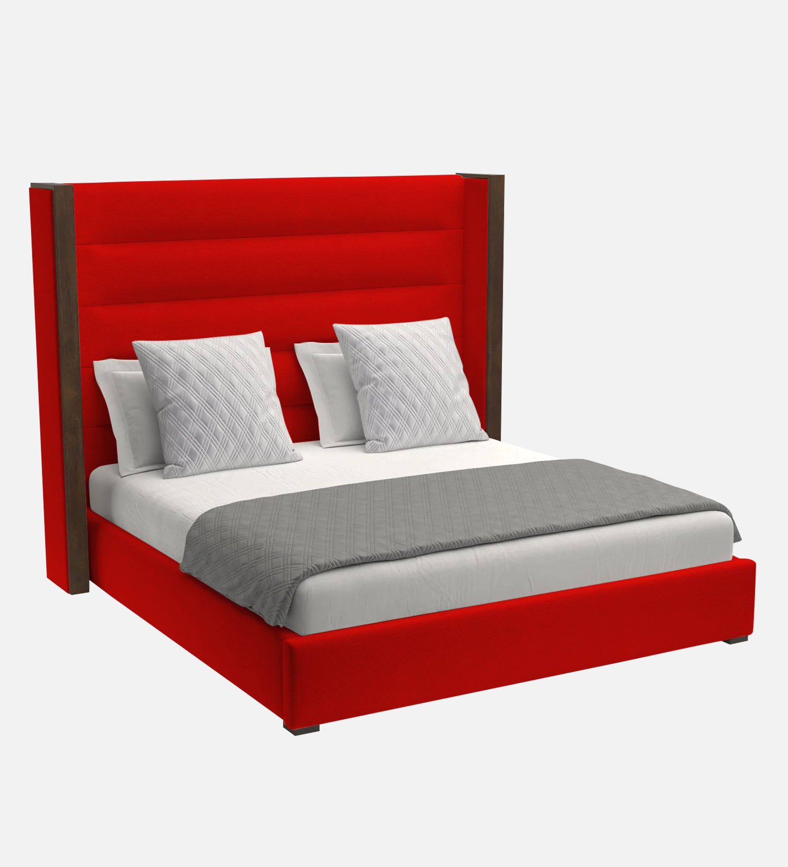 Sunny Fabric Queen Size Bed In Ruby Red Colour