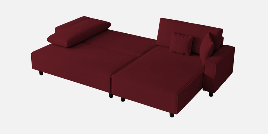 Peach Fabric Lhs 6 Seater Sofa Cum Bed With Storage In Blood Maroon Colour - Febonic Living